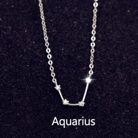 Sterling Silver Diamond Zodiac Necklace--Aquarius - Picture 1 of 3